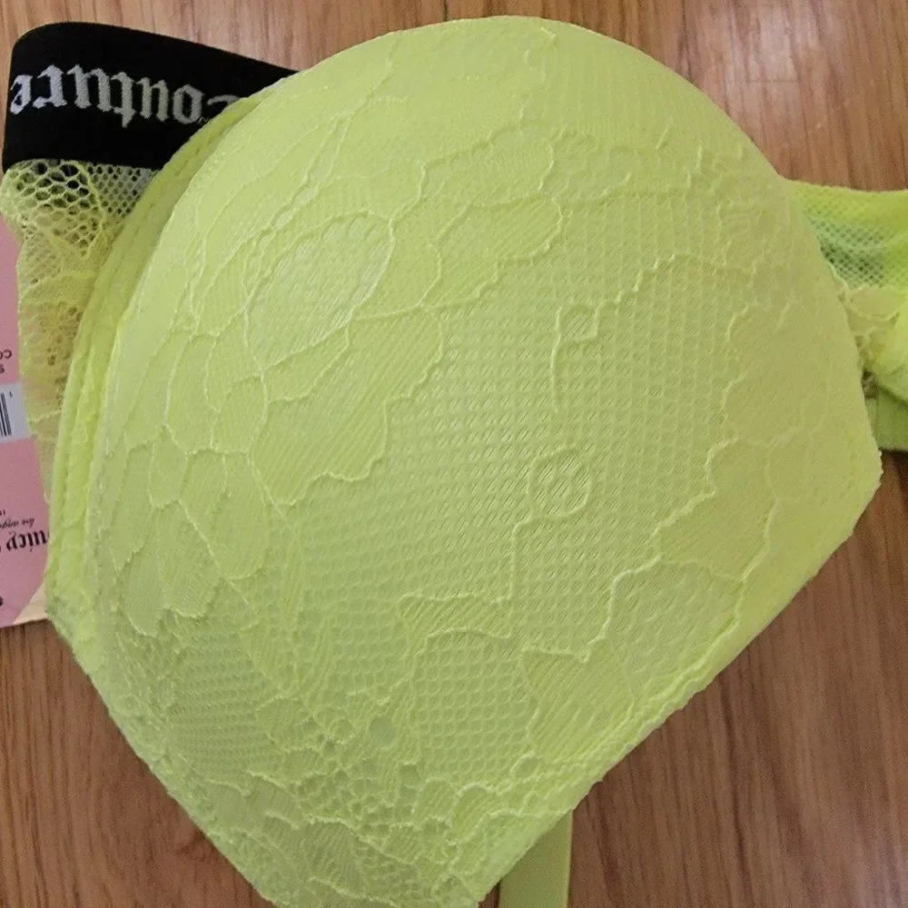 Juicy Couture Womens T-Shirt Bra Neon Yellow Lace lightlu padded- 40D